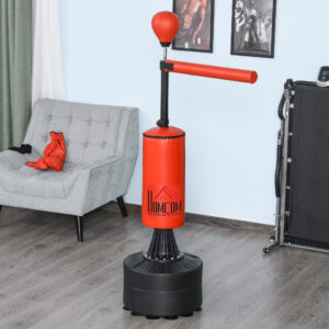 3-delt bokseboldsæt med stativ, pumpe og handsker, 88 x 48 x 155-205 cm, sort og rød, til effektiv boksetræning