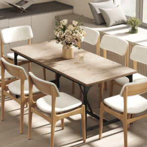 Spisebord til 6-8 personer. Moderne rektangulært køkkenbord med trælook, 180 x 80 x 75,5 cm, naturfarvet.