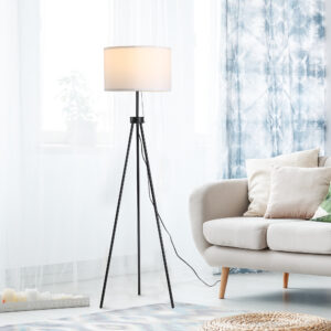 Gulvlampe Moderne Gulvlampe E27, Stål & Polyester, Sort & Hvid, 37 x 37 x 152 cm, Stilfuld Belysning til Stue & Soveværelse