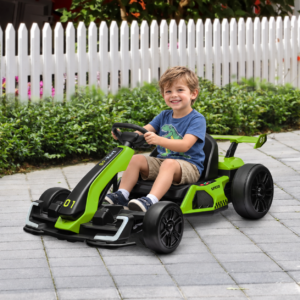 4V elektrisk gokart til børn, op til 12 km/t, gokart med driftfunktion, 2 motorer, justerbart sæde, blød start