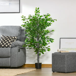Kunstigt Ficustræ Stort 135 cm Kunstigt Plante, Plastik Kunstige Planter Ficus i Potte, Kunstigt Træ Som Ægte med Cement, Kunstgræs til Stue Soveværelse Kontor Have