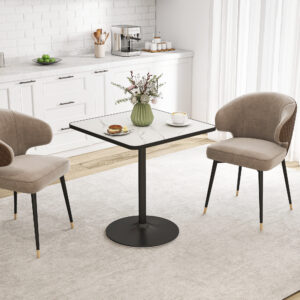 Spisebord, 70 x 70 cm firkantet køkkenbord til 4 personer med marmorlook til køkken hvidt