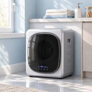 4 kg udluftet tørretumbler med smart mode, 800 W kompakt tørretumbler med tromle i rustfrit stål, sølv
