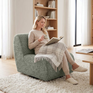 Drejelig loungestol med chenille-look, bredt sæde, til stue, soveværelse, grå