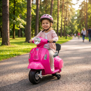 Elmotorcykel til børn, Mini Vespa GTS 6V Elmotorcykel med litiumbatteri, ergonomisk sæde og ryglæn, egnet til børn 1,5-3 år