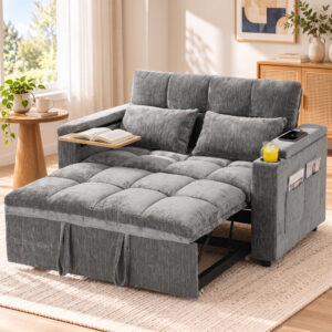 2-personers sovesofa med justerbar ryglæn, inklusive 2 hynder, 136x190 cm, grå