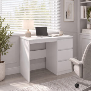Computerbord med 3 skuffer, moderne kontorbord PC-bord 100 x 50 x 75 cm, hvid