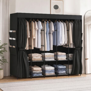 Stofgarderobe, støvtæt, bærbar, 5 bøjlestænger, 212 x 45 x 167 cm, sort