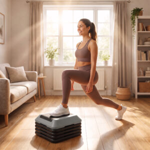 Højdejusterbart stepbræt, fitness aerobic stepper med 5 niveauer (10-30 cm), skridsikker måtte, skridsikker kompakt stepbænk op til 150 kg til hjemmet, fitnesscentret, kontoret, grå