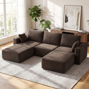 Modulær U-formet sofa 287 cm, rammeløs, bredt, dybt sæde af corduroy, højdensitetsskum, ingen samling nødvendig, khaki