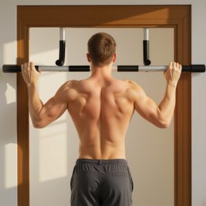 Pull-up bar, multifunktionel træningsbeslag, dørstang af stål med skumhåndtag, sort og grå, 92 x 40 x 17 cm til hjemmefitness