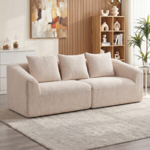 3-personers sofa, chenille Cloud-sofa uden stel, tyk fjederkernepolstring, ekstra bredt sæde, 3 hynder, beige