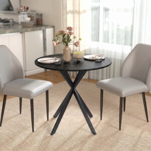 Rundt køkkenbord, 80 cm, kompakt bordplade, spånplade, metal, sort