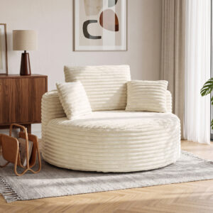 Lænestol med dybt sæde, enkelt sofa uden fast stel, helskumsdesign, 4 hynder, cremehvid