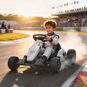 24V elektrisk gokart til børn, op til 18 km/t, gokart med driftfunktion, driftkart med 2 motorer, justerbart sæde, hvid