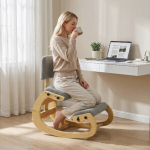 Ergonomisk knælestol, knælestol med ryglæn, corduroy-look, kontorstol til hjemmet, kontoret, meditation, mørkegrå