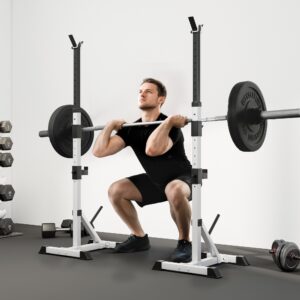 Sæt med 2 håndvægtstativer med 3 niveauer, højdejusterbart håndvægtstativ af stål, vægtstangstativ med en lasteevne på op til 200 kg, squatstativ, vægtstangstativ, vægtskivestativ til styrketræning