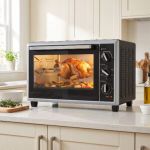46L miniovn med rotisserie, varmluft, temperaturkontrol og timer, 1800W, sort