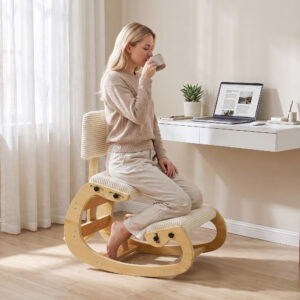 Ergonomisk knælestol, knælestol med ryglæn, corduroy-look, kontorstol til hjemmet, kontoret, meditation, cremehvid