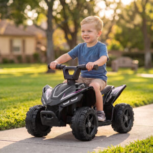 Børne elektrisk ATV 6V med litiumbatteri, fremadgående funktion, styrknapbetjening, 1,5-2 år, sort