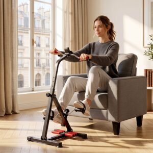 Pedaltræner til seniorer, højde- og længdejusterbar, mini-motionscykel med håndtag, LCD-display og fastgørelsesrem