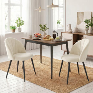 Sæt med 2 spisestuestole, accentstole, køkkenstole, retro design, fløjlslook, 52 cm x 55 cm x 79 cm, cremehvid