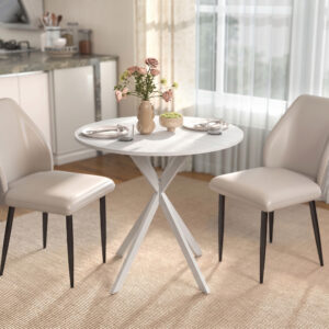 Rundt køkkenbord, 80 cm, kompakt bordplade, spånplade, metal, hvid