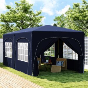 Pavillon, ca. 3x6m, vandafvisende, stabil, vintersikker, foldetelt, UV-beskyttelse 50+, foldbart partytelt, havetelt med 6 sidepaneler, taske, havepavillon til camping, have, mørkeblå