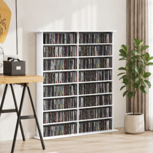Mediehylde, 8 niveauer, DVD-hylde med 12 justerbare hylder, 16 rum, til 720 cd'er, hvid