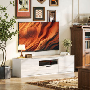 TV-lavt skab, højglans, til TV op til 65", 3 rum, skuffe, 160 x 38 x 43 cm, naturtræ