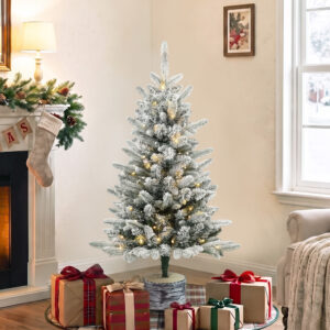 Kunstigt juletræ, 90 cm juletræ med 50 LED-lys, 240 spidser, kunstig sne, magnesiumoxidbase