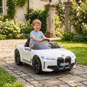 BMW Børne Elektrisk Kørebil med Fjernbetjening, Bærbart Batteri, Forlygter, MP3-afspiller, Sikkerhedssele, 3-5 km/t til Børn 3-5 År, Hvid
