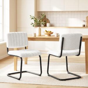 Sæt med 2 moderne cantilever spisestuestole med høj ryglæn, teddy fleece look til køkken, spisebord, creme