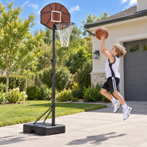 Basketballkurv til børn, 172,5-199 cm højdejusterbar, basketballstativ med 67 x 45 cm bagpanel, stativstøtte