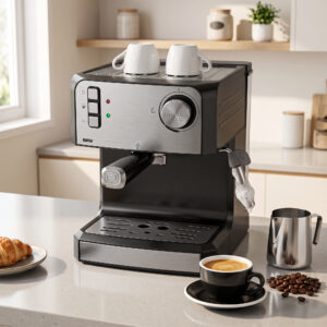 Espressomaskine, 20-bar kaffemaskine med mælkeskummer, 1,6-liters vandtank, sort