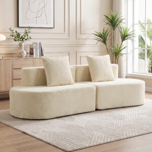 3-personers sofa, modulær Cloud-sofa uden fast stel, bredt og dybt sæde, fjederbetræk, fløjlsbetræk, beige
