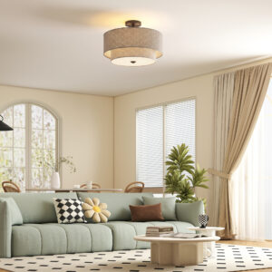 Loftlampe, pendellampe med dobbelte skærme i linnedlook, taupe