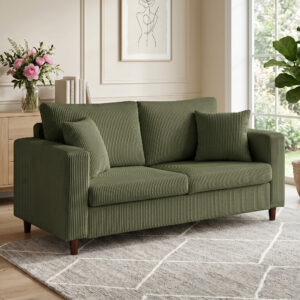 2-personers corduroy sofa med bredt, dybt sæde og fjederkernehynder, grøn