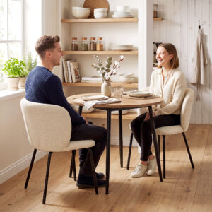 Spisestole med ergonomiske armlæn, polstrede køkkenstole med metalben, sæt med 2, beige