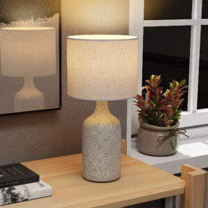 Bordlampe, sengelampe, skrivebordslampe med keramisk fod, skærm i linned, 22x22x45 cm, sand og beige