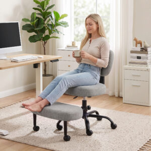 Ergonomisk kontorstol med krydsben, 360° drejelig ADHD-meditationsstol med hjul og højdejustering, grå