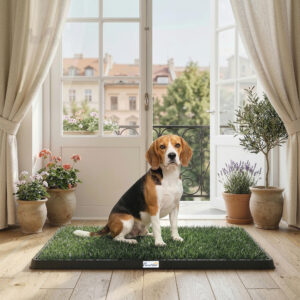 Hundetoilet 76 x 50,5 cm, hundetoilet med 1 vaskbart kunstgræs, hvalpetoilet til hunde til altan og hjem, sort+grøn