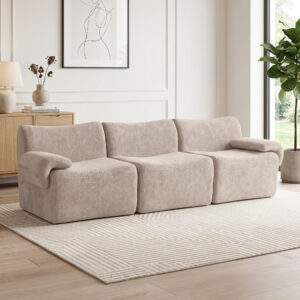 3-personers sofa i chenille, modulær Cloud-sofa med tyk fjerhynde, ekstra bred og dyb, ingen samling nødvendig, beige