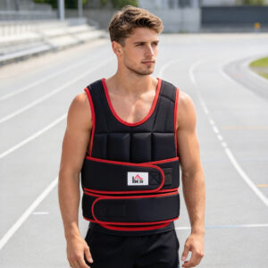 20 kg træningsvest vægtvest med dobbelte stropper justerbar styrketræning fitness oxford metal sand sort+rød 60 x 50 cm