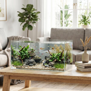 51L glasakvarium med beskyttelsesmåtte til fisk, rejer og skildpadder, gennemsigtig