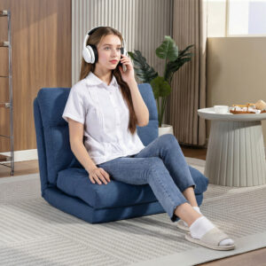 Sækkestol med sengefunktion, ryglæn med justerbar ryglæn, foldbar, op til 120 kg, 70 x 72 x 56 cm, mørkeblå