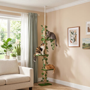 Kradsetræ Højdejusterbart 202-242 cm, Skridsikkert, Jute rebstolper, Spånplade, Grøn/Gul