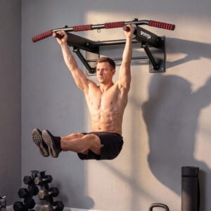 Sammenklappelig pull-up-stang med skridsikre greb, vægmonteret, maks. 120 kg, 98 x 65 x 31 cm, sort