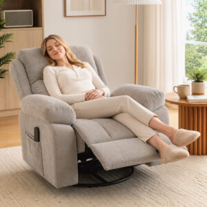 Lænestol med justerbar lænestol, TV-lænestol, 360° drejelig massagestol med varme, massagefunktion, chenille-look, beige