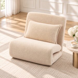Sammenklappelig 3-i-1 sovesofa, sovesofa med hynder, justerbar ryglæn med 5 positioner, sherpa-look